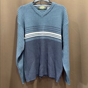 90’s White Out Men's Acrylic V-Neck Sweater in Blues/white, Size XL